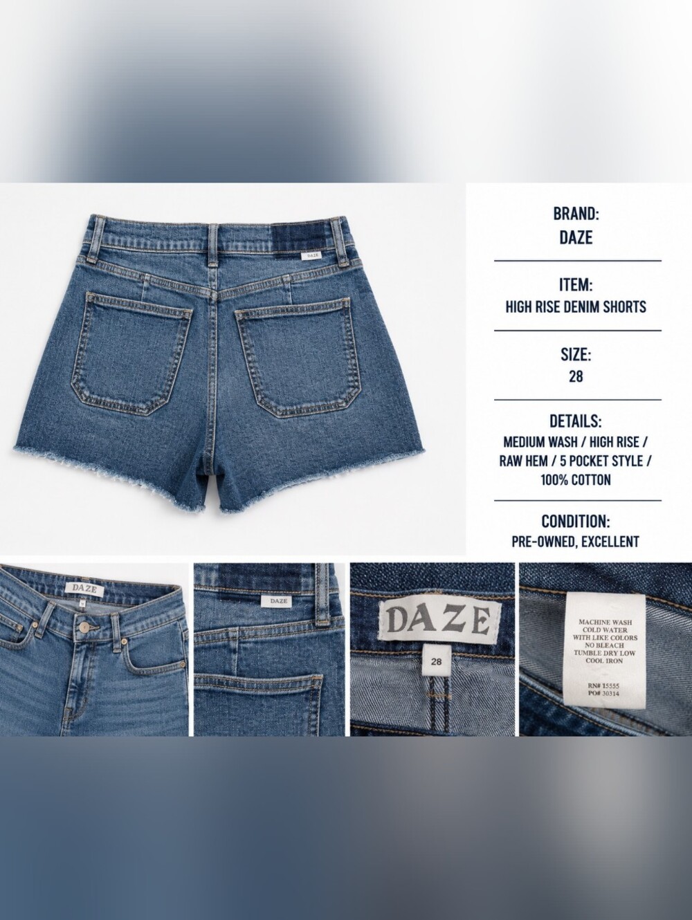DAZE High Rise Denim Shorts Size 28 Raw Hem Medium Wash